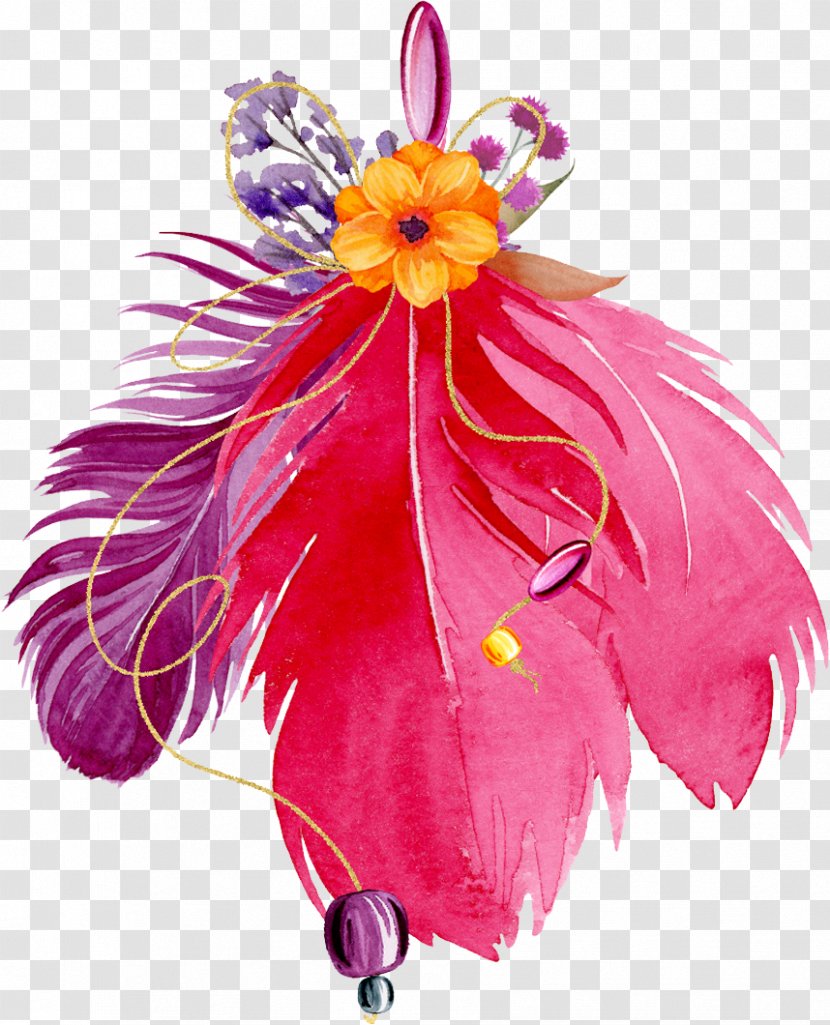 Bird Feather Flower - Purple - Hand Painted Flowers Transparent PNG