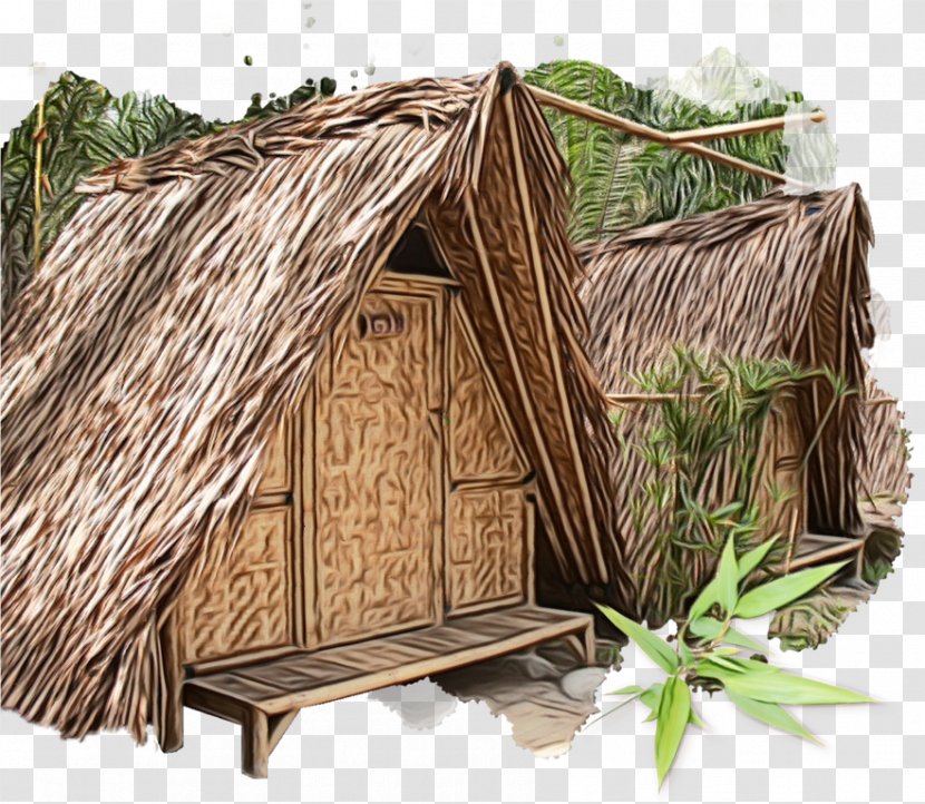 Hut Shack Wood Grass Tree - Watercolor - Plant Shed Transparent PNG