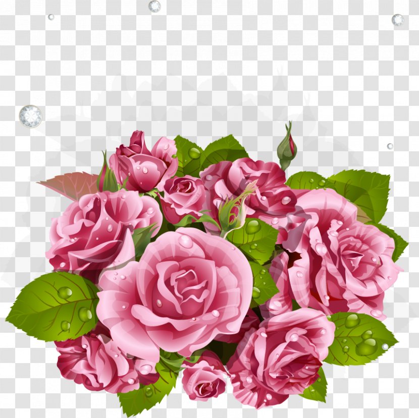 Garden Roses Cut Flowers - Flower Bouquet Transparent PNG