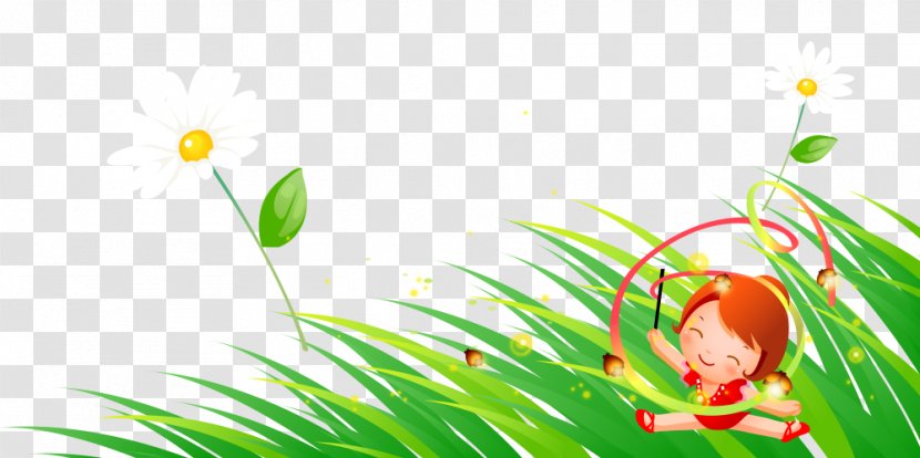 Cartoon Illustration - Child Sitting On The Grass Transparent PNG