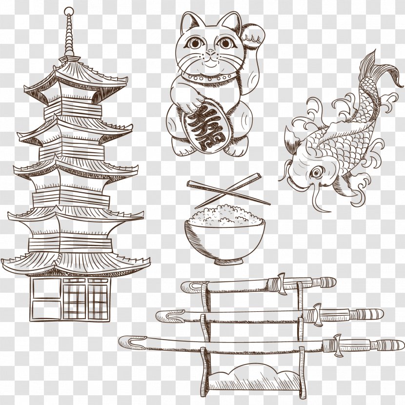 Culture Of Japan Temple Drawing - Furniture - Vector Hand-drawn Elements Japanese Transparent PNG