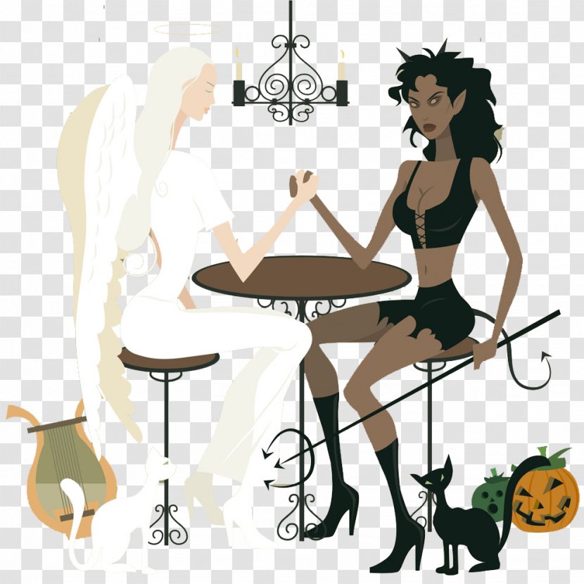 Table Angel Cartoon Demon Illustration - Art - And Devil Transparent PNG