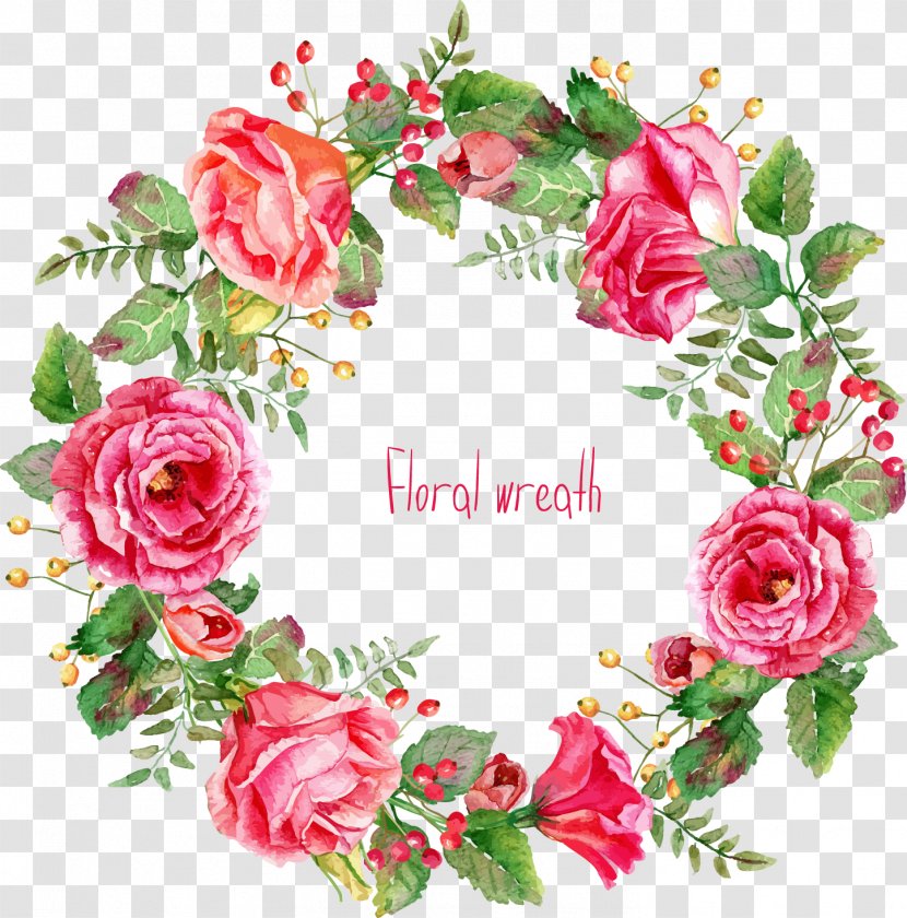 Pink Flowers Euclidean Vector - Rose - Beautifully -painted Wreath Border Transparent PNG