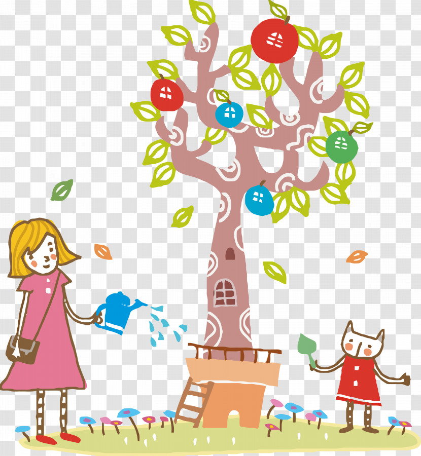 Tree Cartoon Happy Sharing Plant Transparent PNG