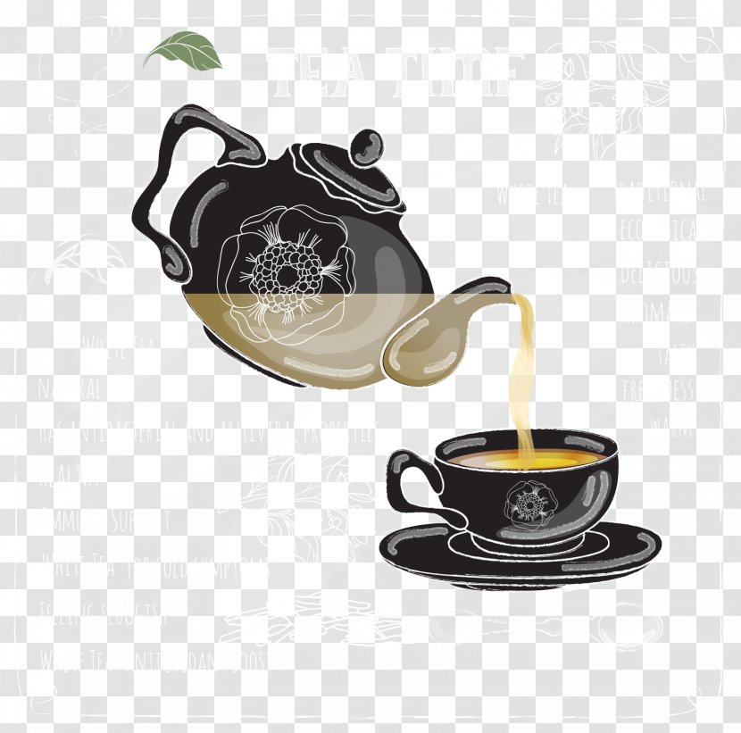 Teapot Coffee Cup - Hand Painted Tea Time With Blackboard Background Vector Transparent PNG