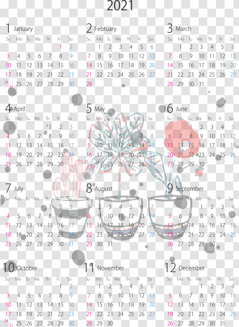 2021 Yearly Calendar Transparent PNG