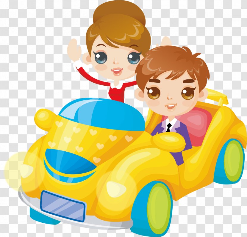 Cartoon Drawing Couple Illustration - Yellow Taxi Transparent PNG