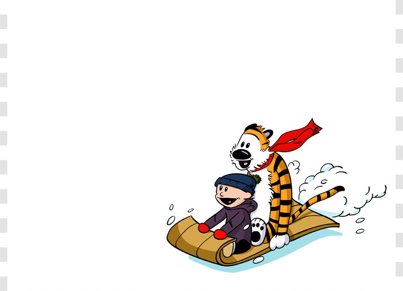 Calvin And Hobbes Sledding - Vertebrate - Pictures Transparent PNG