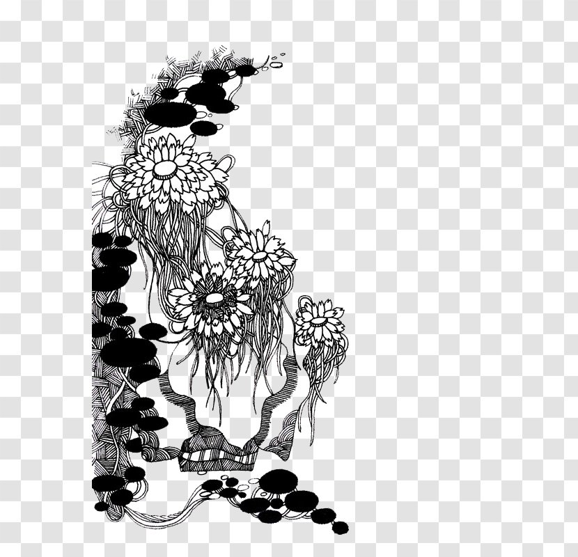 China Irises Chinoiserie Painting Black And White - Oil - Chinese Style Chrysanthemum Figure Transparent PNG