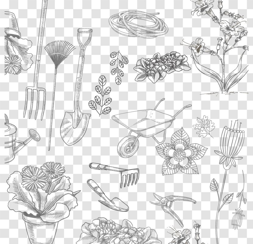 Garden Tool Horticulture - Hand - Hand-painted Gardening Tools Vector Material Transparent PNG
