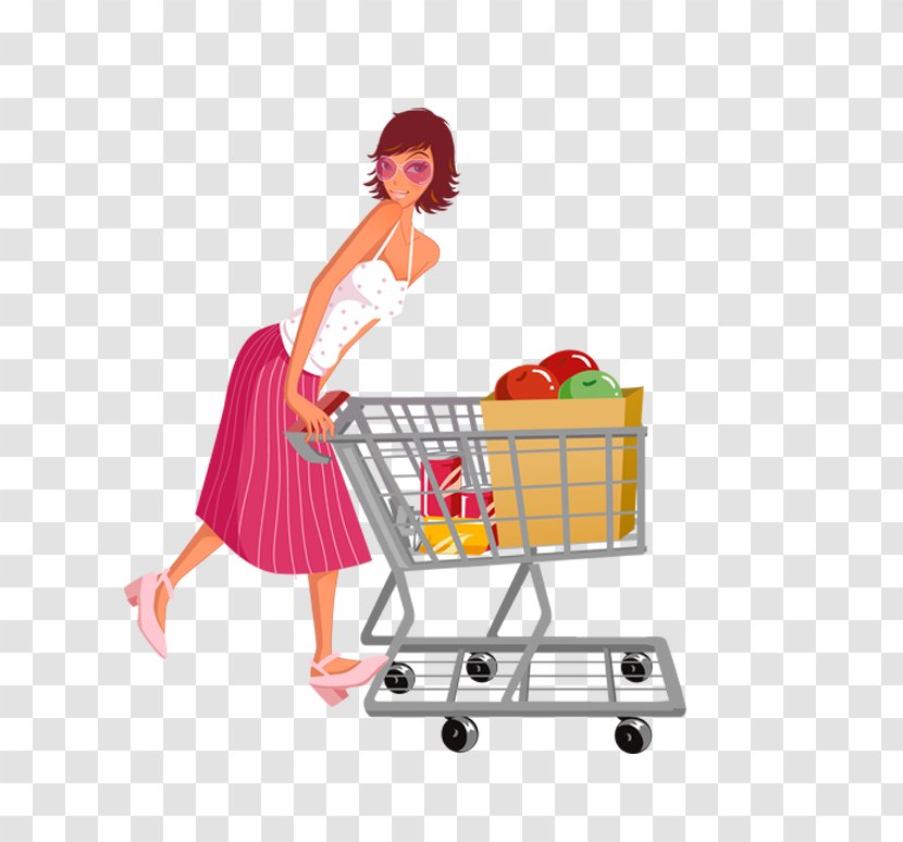 Shopping Cart Designer Clip Art - Woman Pushing A Transparent PNG