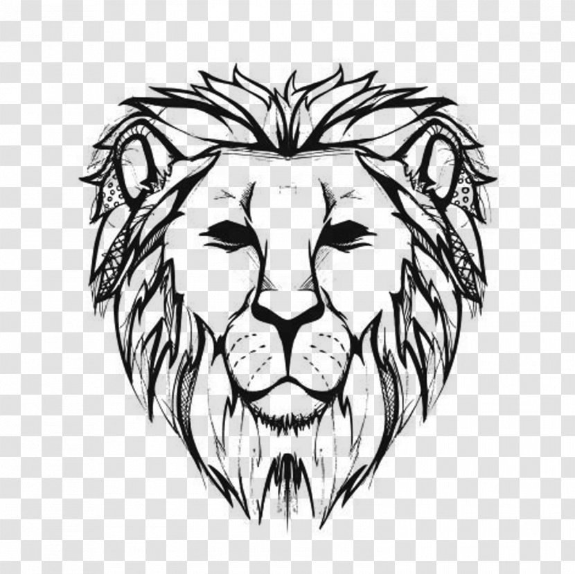 Lion Drawing Line Art Sketch - Heart - Lions Head Transparent PNG