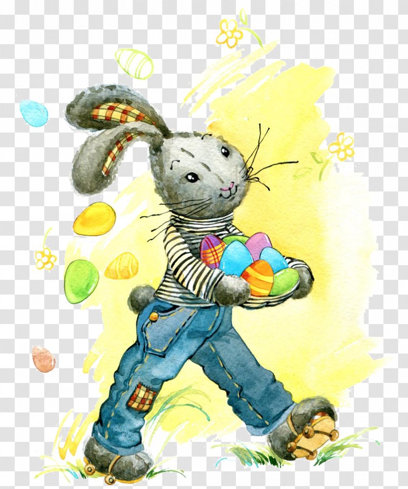 Easter Bunny Rabbit Hare Cartoon Illustration - Rabits And Hares - Holding Egg Transparent PNG