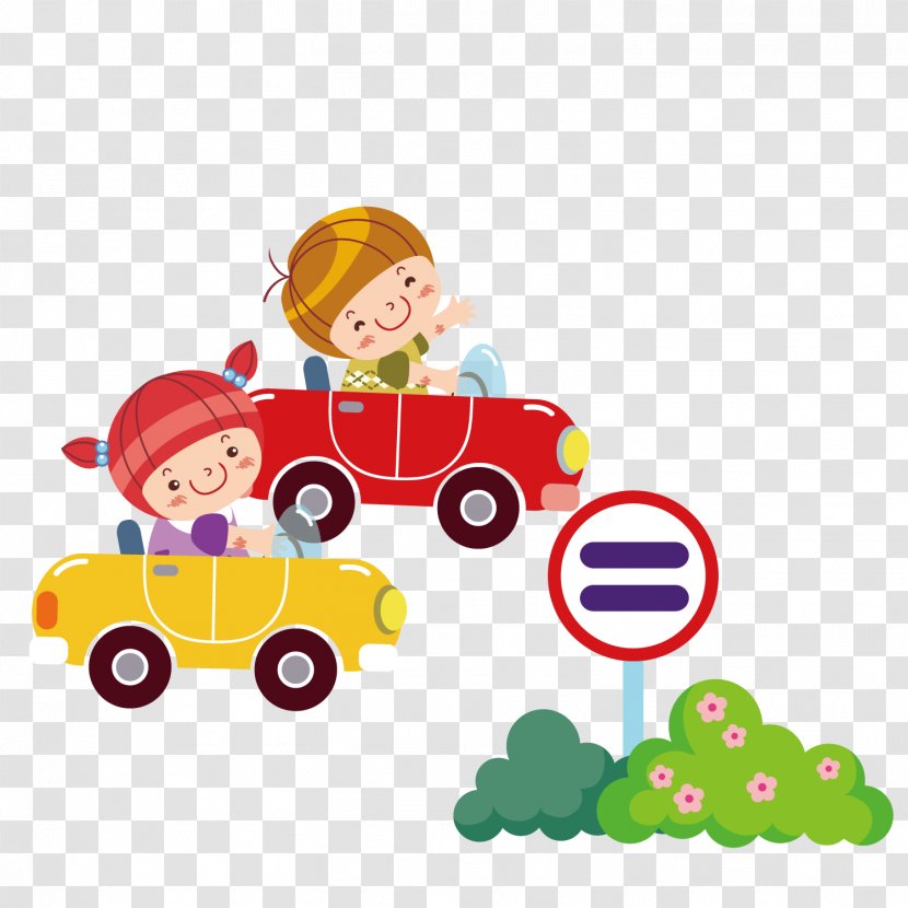 Boys And Girls Driving The Car - Silhouette - Watercolor Transparent PNG