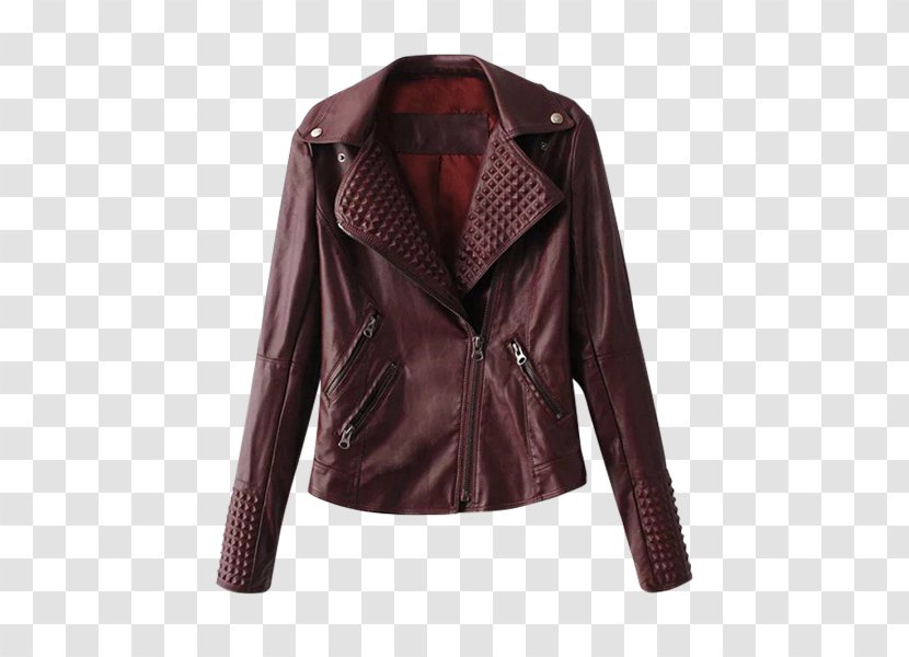 Leather Jacket Coat Clothing - Button - With Hoodie Underneath Transparent PNG