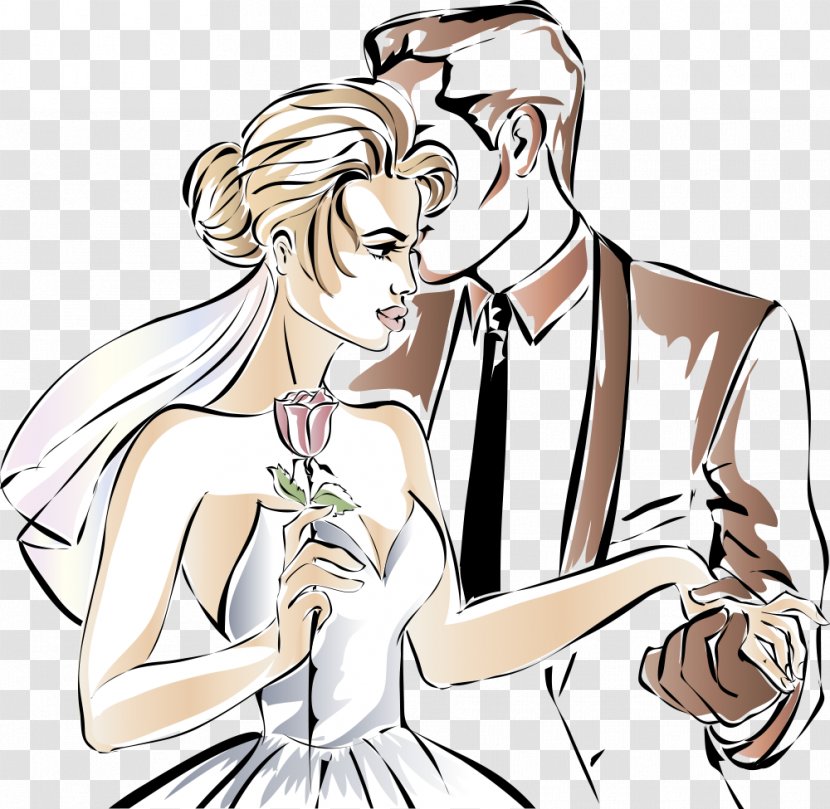 Wedding Invitation Couple Clip Art - Silhouette - Vector Cartoon Couples Transparent PNG
