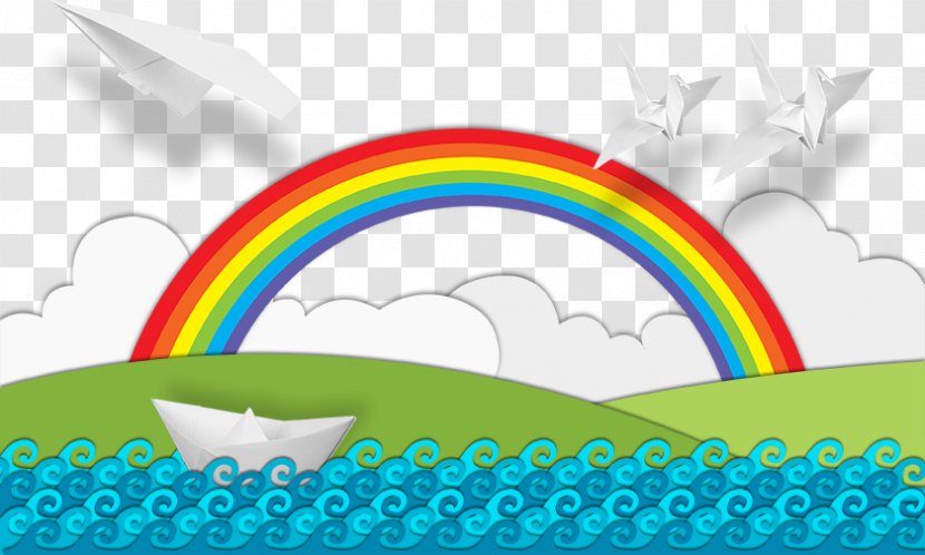 Paper Plane Rainbow - Green - Cartoon With Boat Transparent PNG