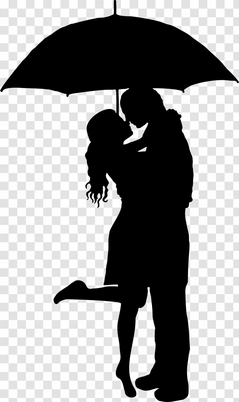Umbrella Kiss Romance Rain Silhouette - Couple Transparent PNG