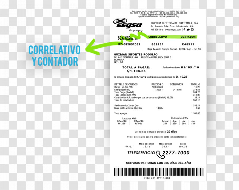 Empresa Eléctrica De Guatemala, S.A. - Label - EEGSA Invoice Receipt Accountant PaymentRse Transparent PNG