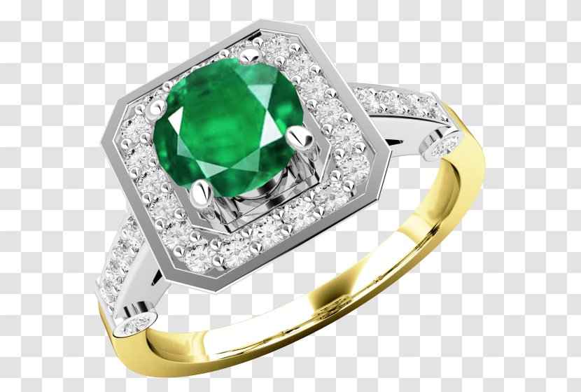 Emerald Engagement Ring Diamond Gold - Gemstone Transparent PNG