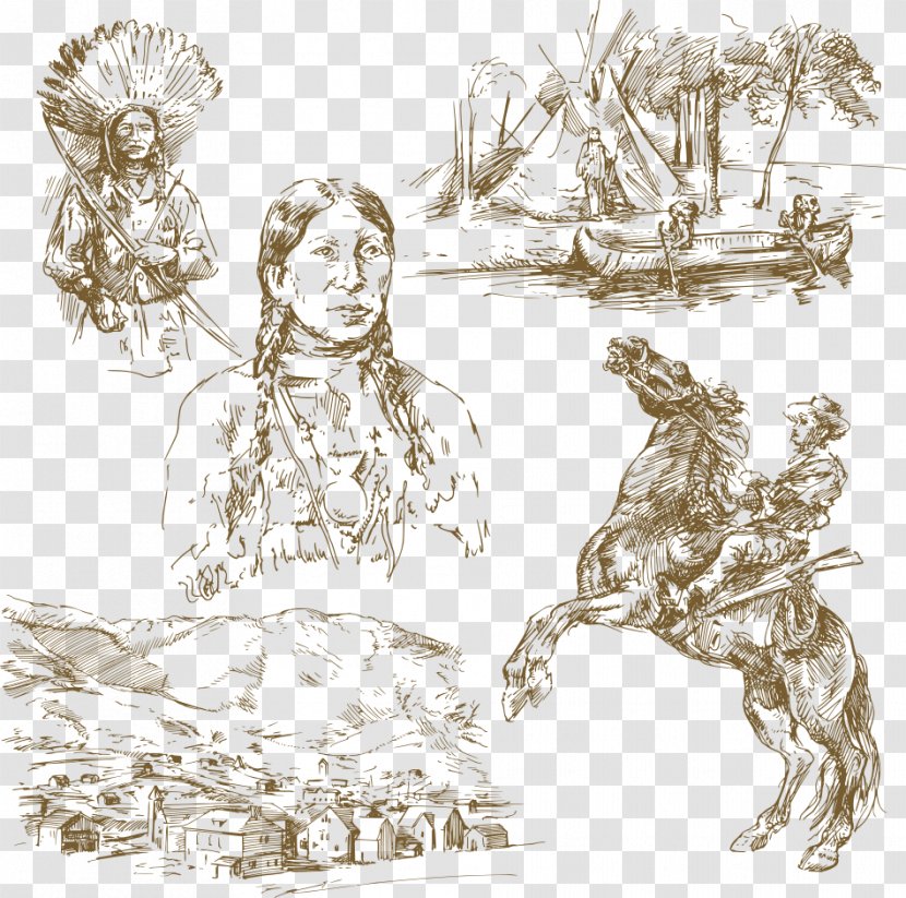 Indigenous Peoples Of The Americas Drawing Horse Illustration - Vector Indians And Horses Transparent PNG