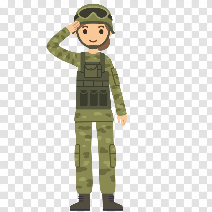 Soldier Salute Cartoon Army - Sleeve - Wearing A Uniform Transparent PNG