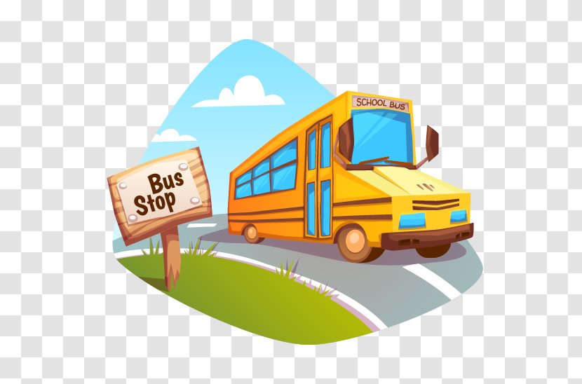 School Bus Cartoon Illustration - Automotive Design - Vector Mountain Road Driving Transparent PNG