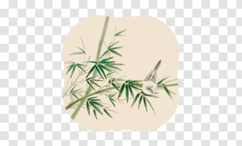 Bird Bamboo Drawing - Ink Wash Painting - Leaves On The Transparent PNG