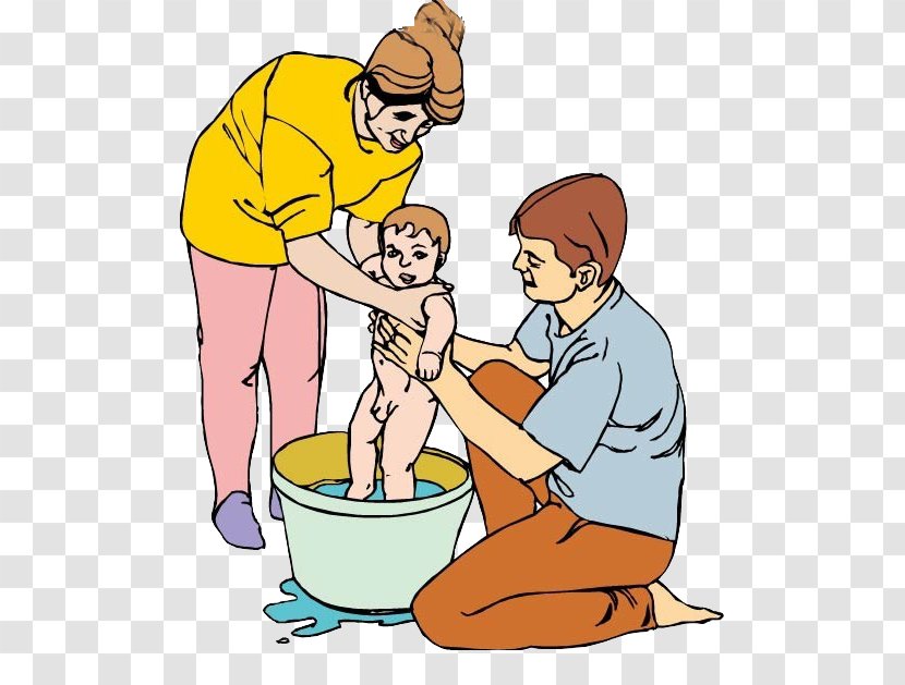 Infant Bathing Mother Clip Art - Male - Parents Help The Baby Bath Picture Material Transparent PNG