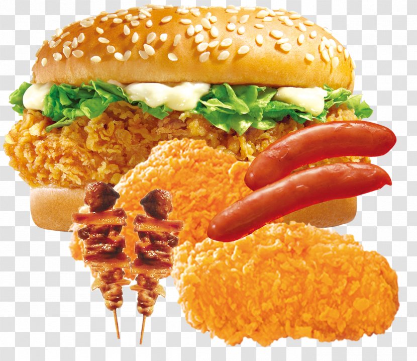 Hamburger Fast Food Chicken Meat Chop - Vegetarian - Hamburg Sausage Transparent PNG