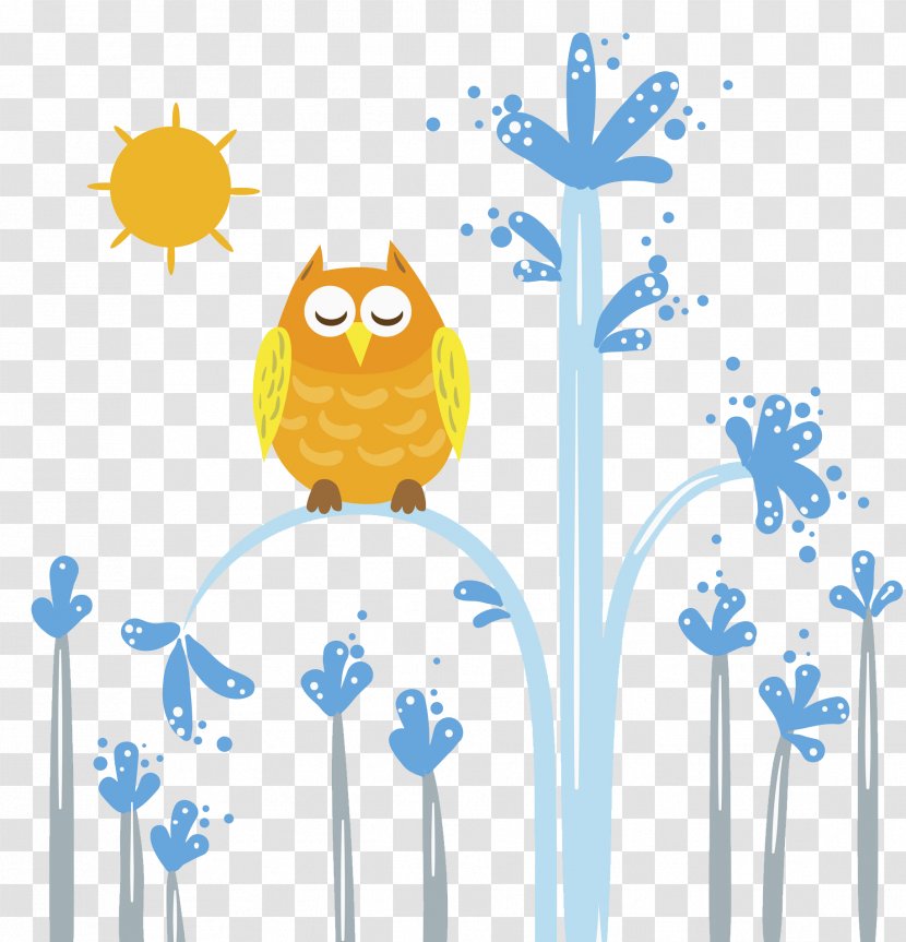Owl Cartoon Illustration - Branch - Owls On The Blue Water Column Transparent PNG