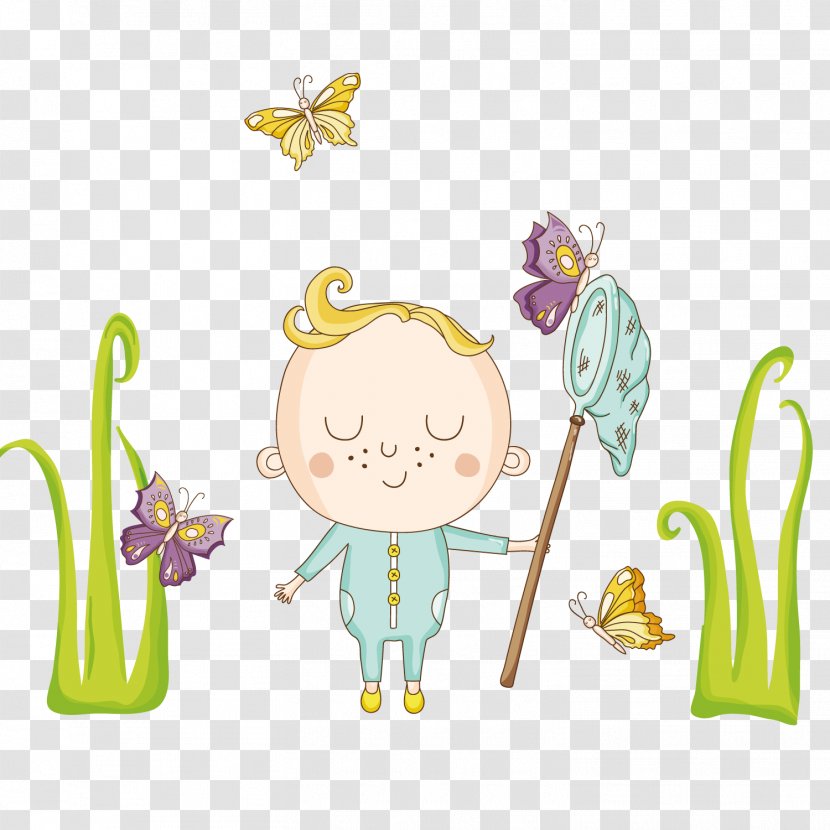 Royalty-free Illustration - Fotosearch - Cartoon Boy And Butterfly Transparent PNG