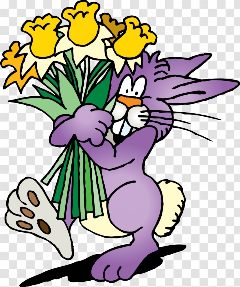 Hare Easter Bunny Flower Bouquet Holiday - Sticker - Pascoa Transparent PNG