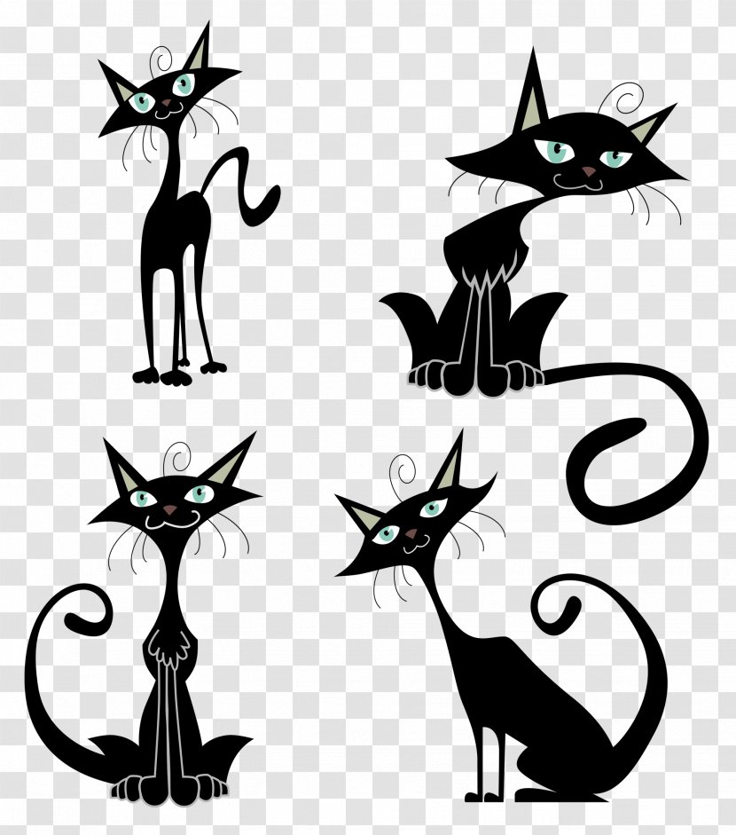 Black Cat Clip Art - And White - Vector Transparent PNG