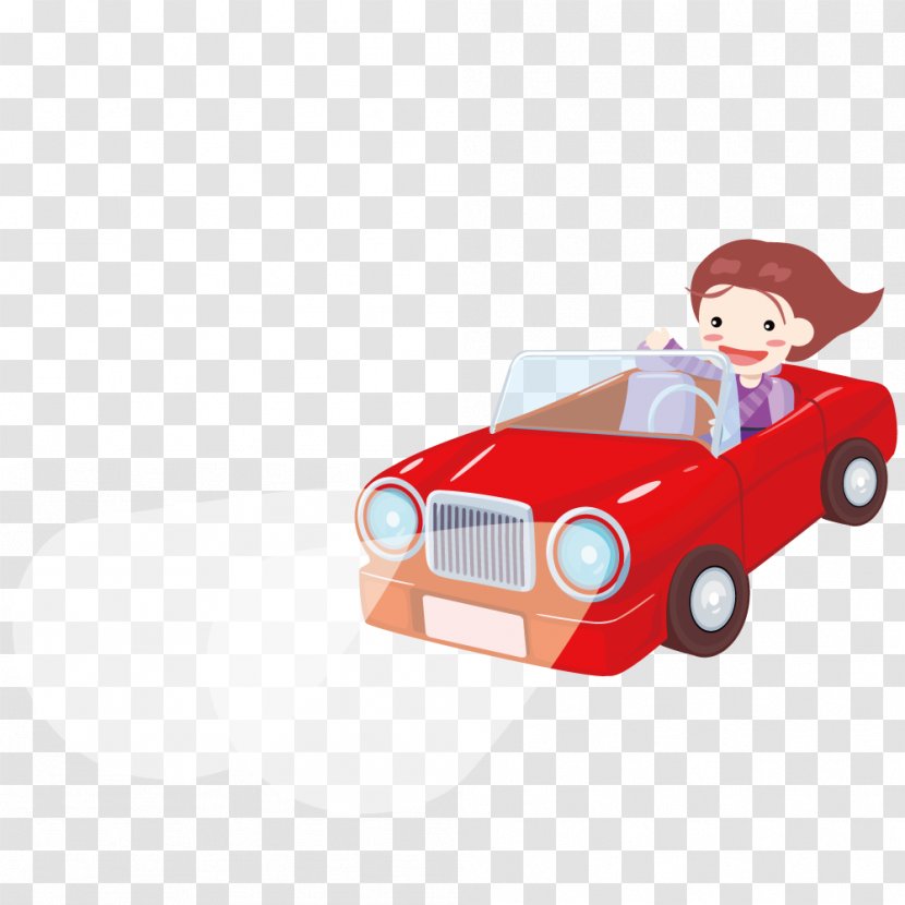 Cartoon Automotive Design Drawing - Red - Open Car Woman Transparent PNG