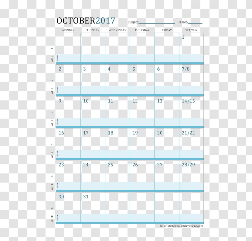 0 Calendar 1 Week Template - October Transparent PNG