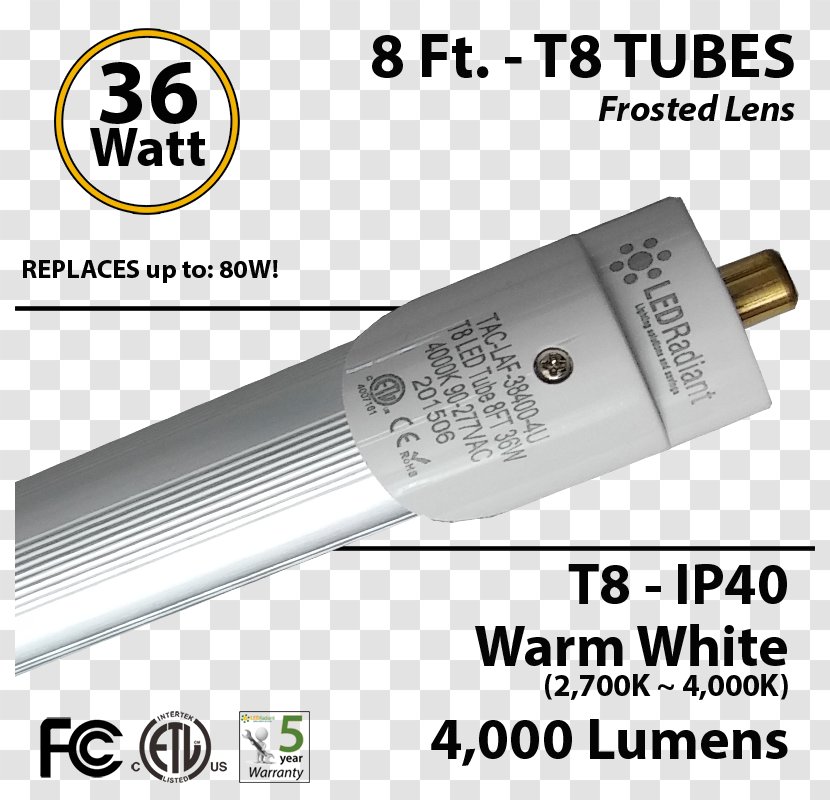 Light-emitting Diode LED Tube Lamp Fluorescent - Diagram - Light Transparent PNG
