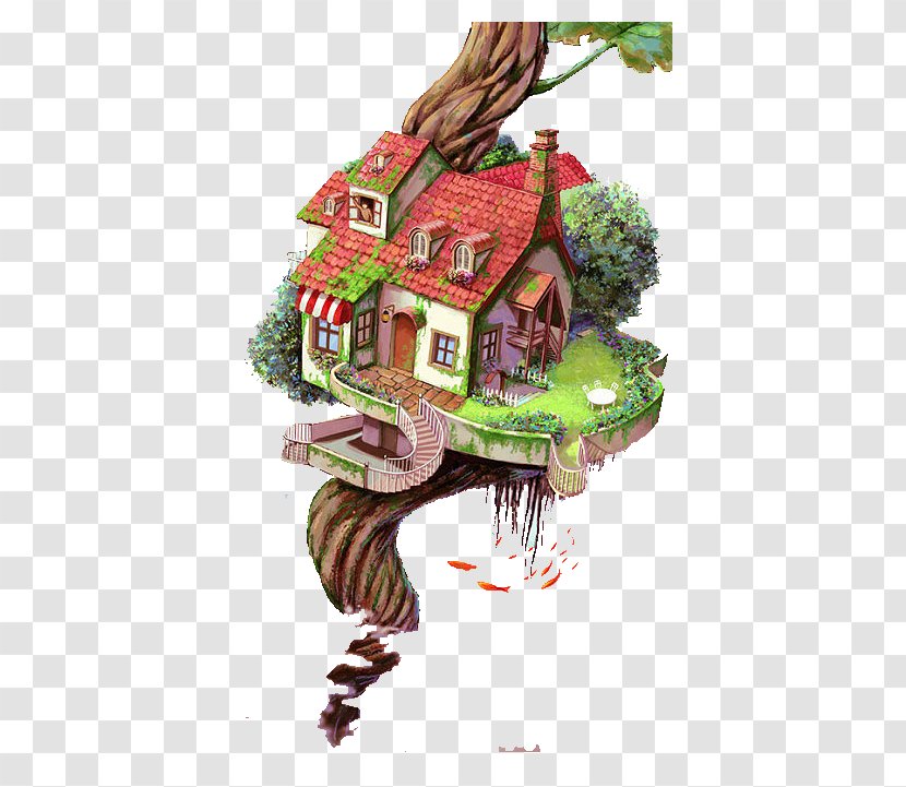 Cartoon Illustration - Hayao Miyazaki - Ocean Dream Tree House Transparent PNG