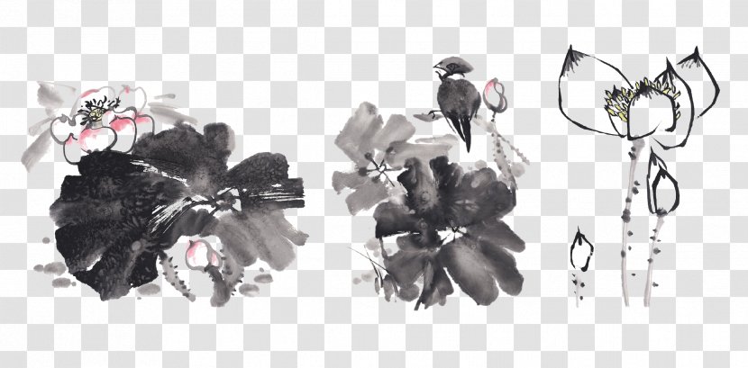 Nelumbo Nucifera Ink Wash Painting Drawing Brush - Fashion Accessory - Chinese Lotus Transparent PNG