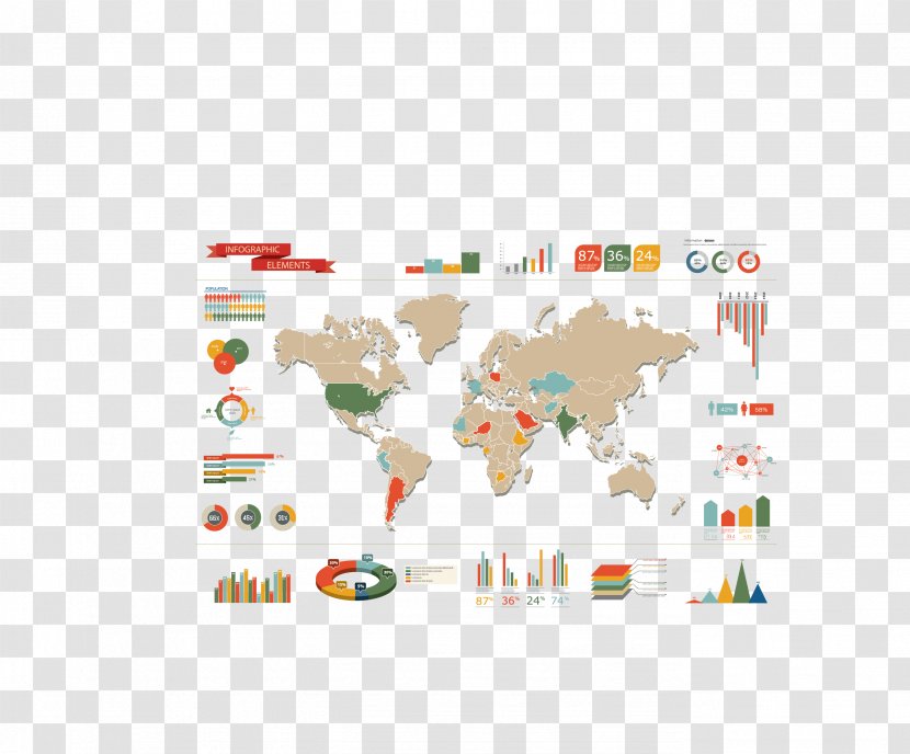 Infographic Map Illustration - Flat Design - Vector Color World Countries Transparent PNG