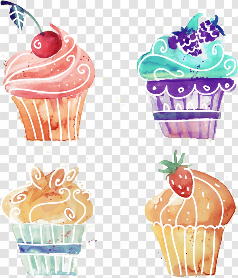 Cupcake Fruitcake Watercolor Painting - Frozen Dessert - Vector Painted Cake Transparent PNG