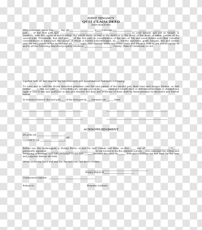 Document Quitclaim Deed Form Template - Pdf Transparent PNG