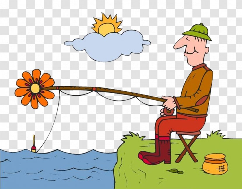 Drawing Cartoon Painting Image Fishing - Enjoying Transparent PNG