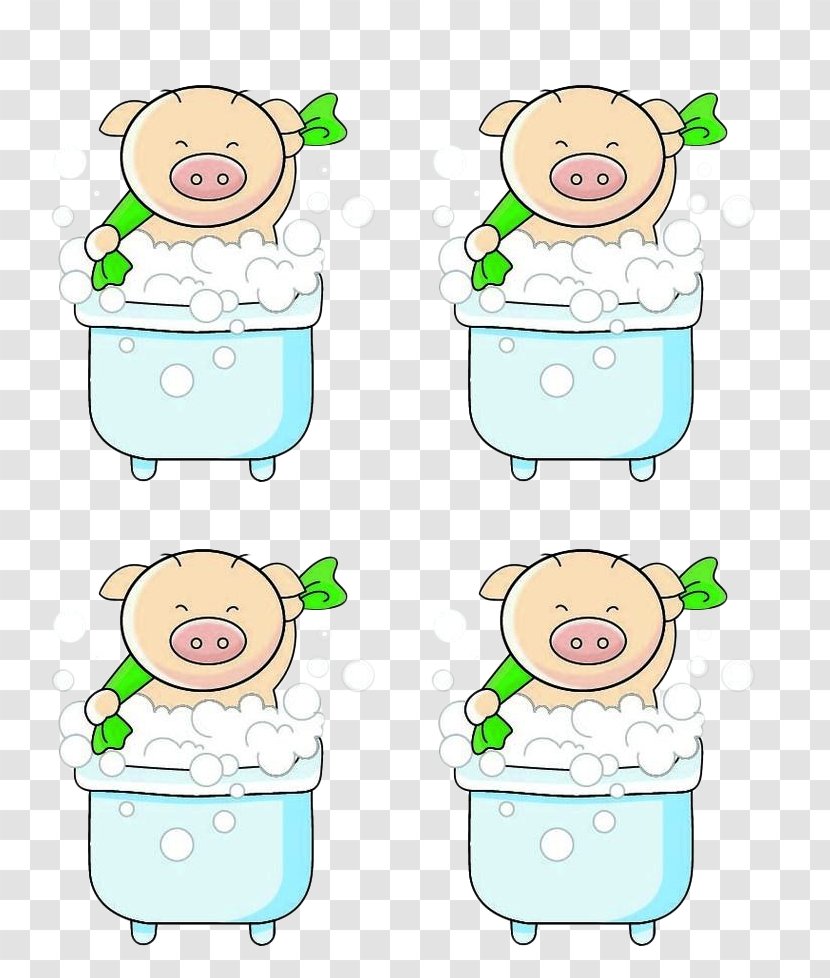 Clip Art - Infant - Four Identical Pig Baby Shower Pictures Transparent PNG