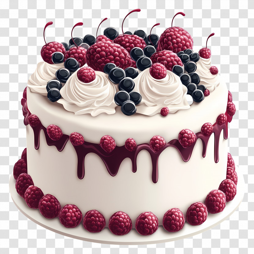 Cake Decorating - White Cake With Berries And Cream Frosting Transparent PNG
