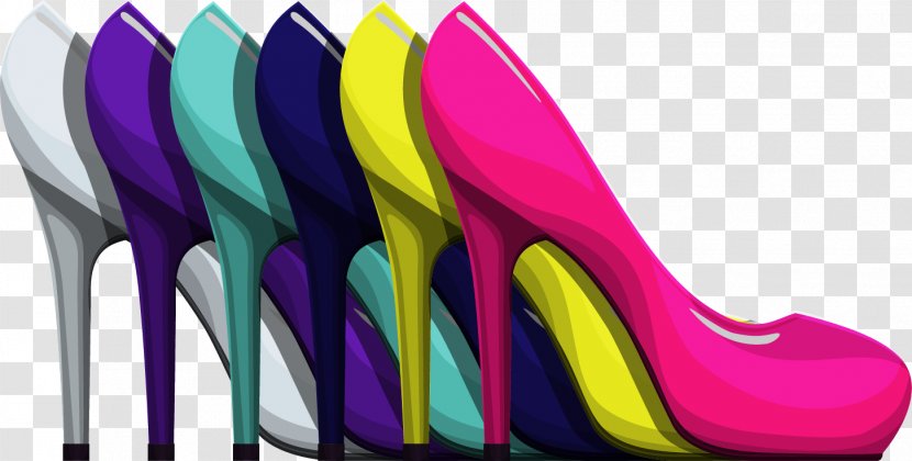 High-heeled Footwear Shoe - Vector Hand Colored High Heels Transparent PNG