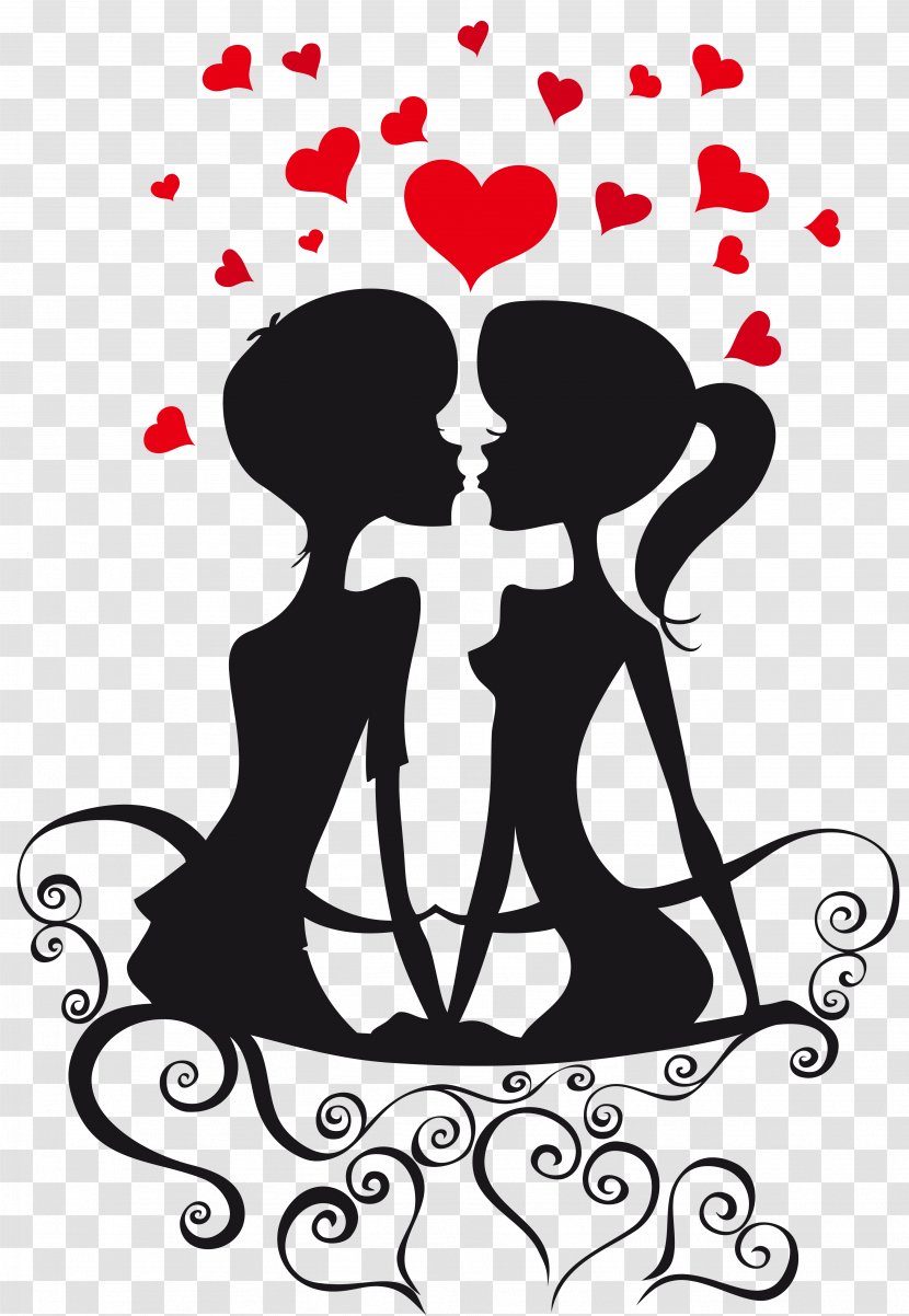 Love Couple Clip Art - Frame - Silhouettes On A Bench With Hearts Clipart Transparent PNG