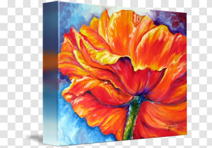 Still Life Photography Acrylic Paint Gallery Wrap Art - Peach - Watercolor Poppy Transparent PNG