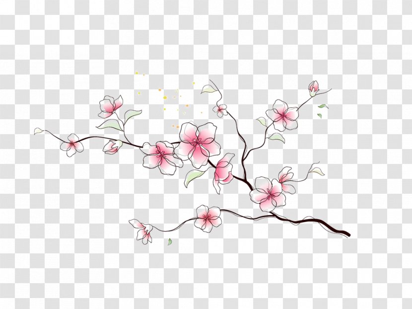 Plum Blossom Ink Brush - Wash Painting - Peach Transparent PNG