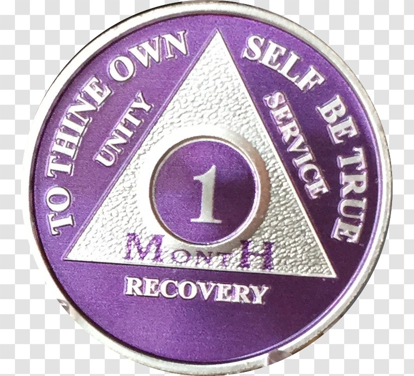 1 Month Purple Silver Plated AA Medallion 30 Day Chip Badge Font - Text Messaging Transparent PNG